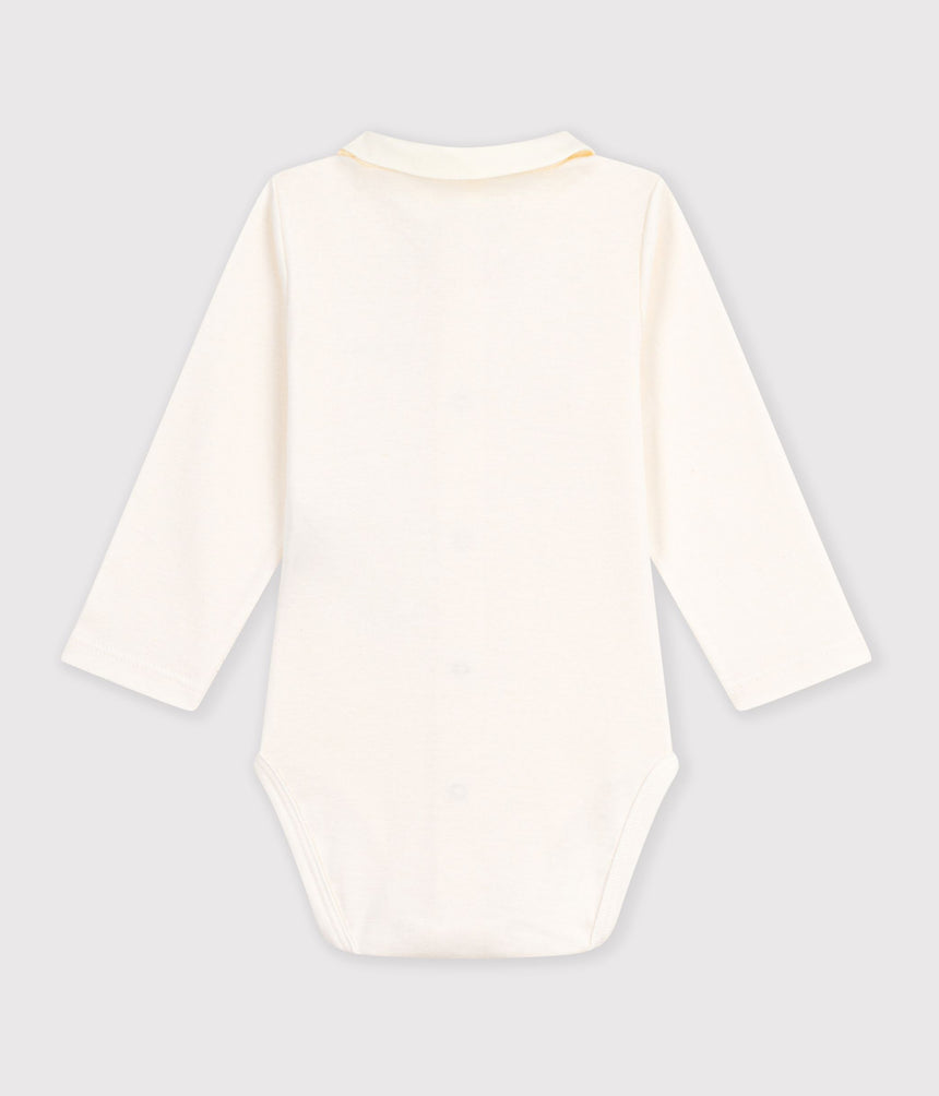 BABIES' LONG-SLEEVED PLAIN COTTON BODY WITH AN EMBROIDERED COLLAR