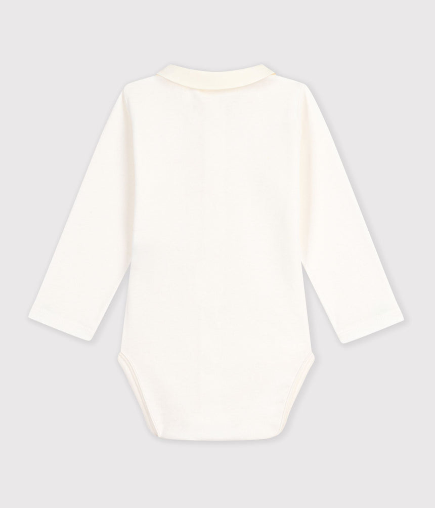 BABIES' LONG-SLEEVED PLAIN COTTON BODY WITH AN EMBROIDERED COLLAR