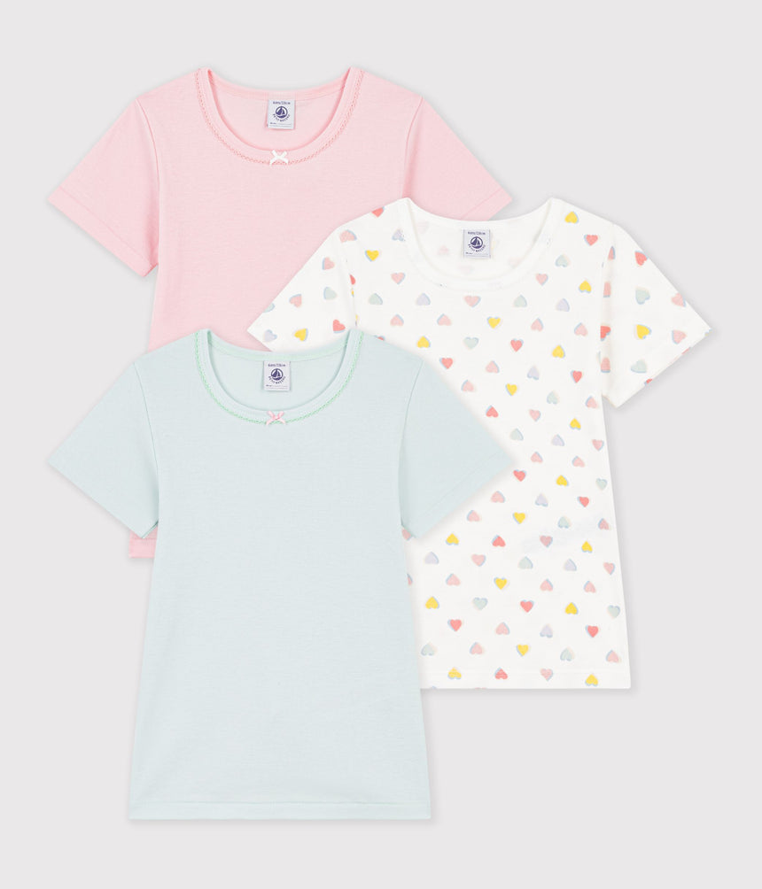 PACK OF CHILDREN'S SHORT-SLEEVED COTTON T-SHIRTS WITH HEARTS