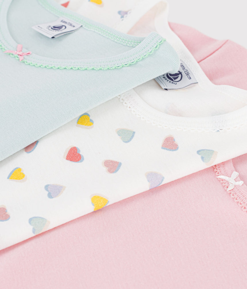 PACK OF CHILDREN'S SHORT-SLEEVED COTTON T-SHIRTS WITH HEARTS