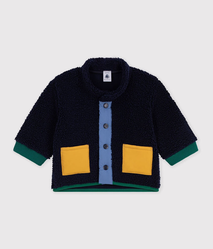 BABIES' PLAIN PADDED SHERPA COAT WITH A HOOD