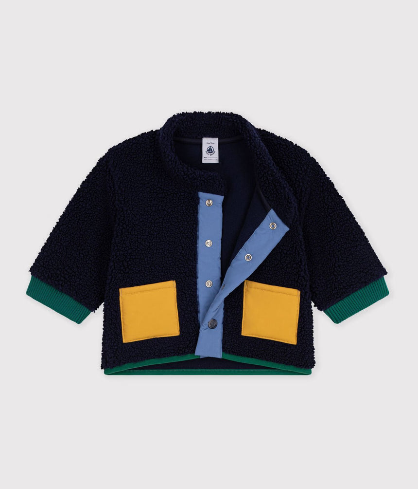 BABIES' PLAIN PADDED SHERPA COAT WITH A HOOD