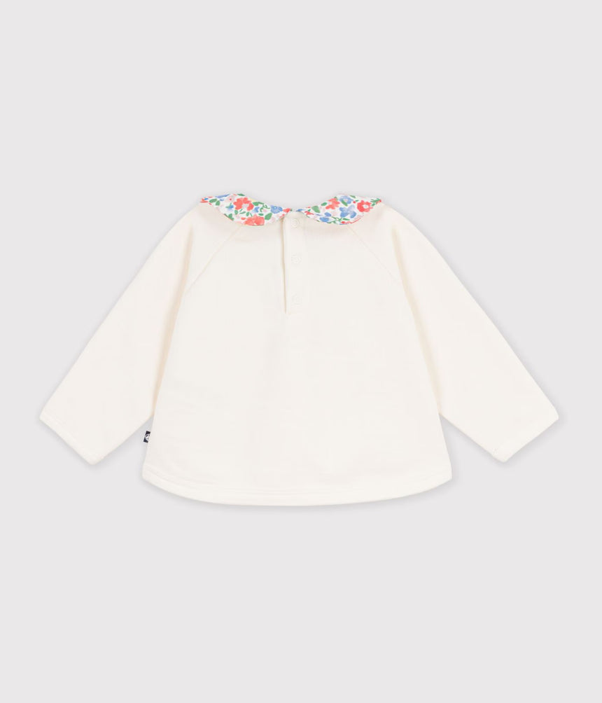 BABIES' PLAIN COTTON SWEATSHIRT WITH A PRINTED COLLAR