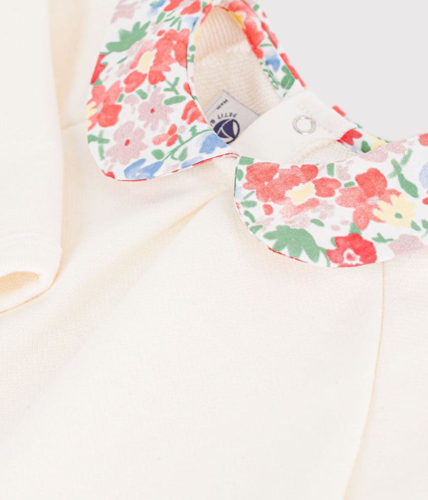 BABIES' PLAIN COTTON SWEATSHIRT WITH A PRINTED COLLAR