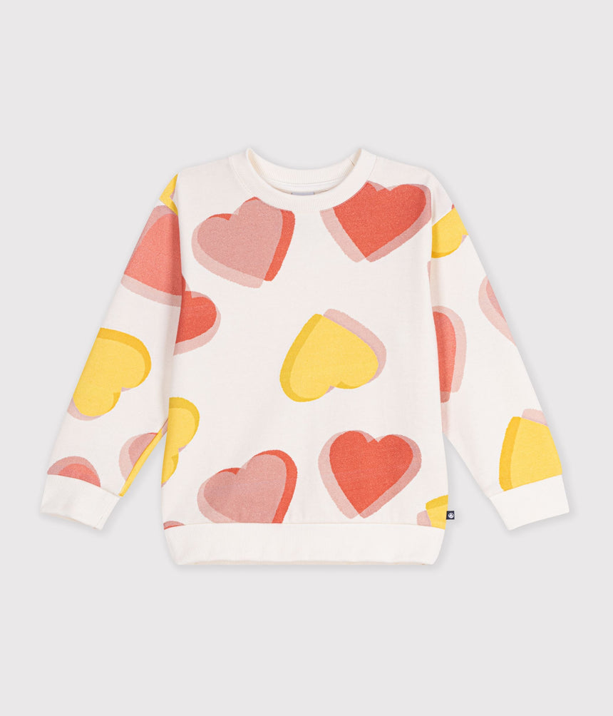 CHILDREN'S COTTON SWEATSHIRT PRINTED WITH HEARTS