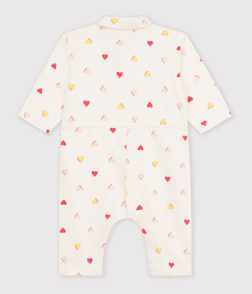BABIES' LONG JUMPSUIT IN COTTON WITH A HEART PRINT