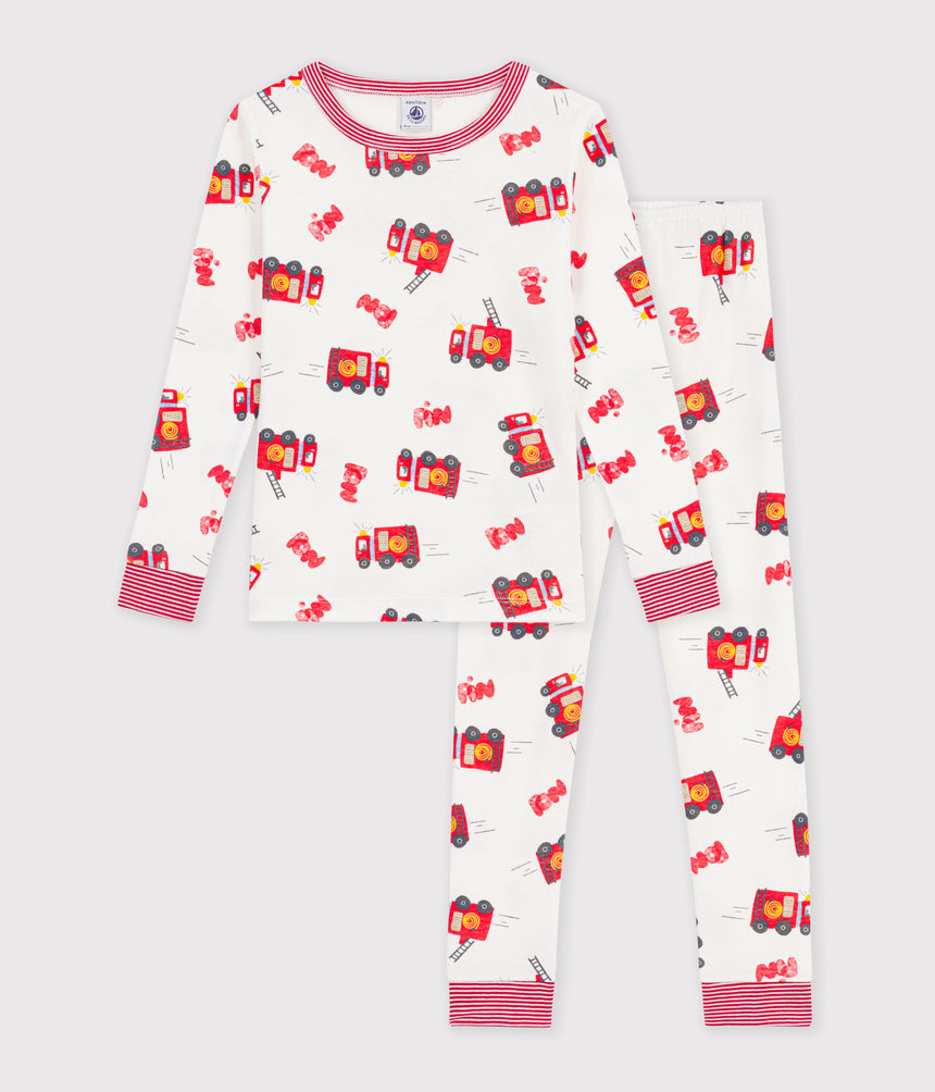 CHILDREN'S SNUG-FITTING FIREFIGHTER PRINT COTTON PYJAMAS
