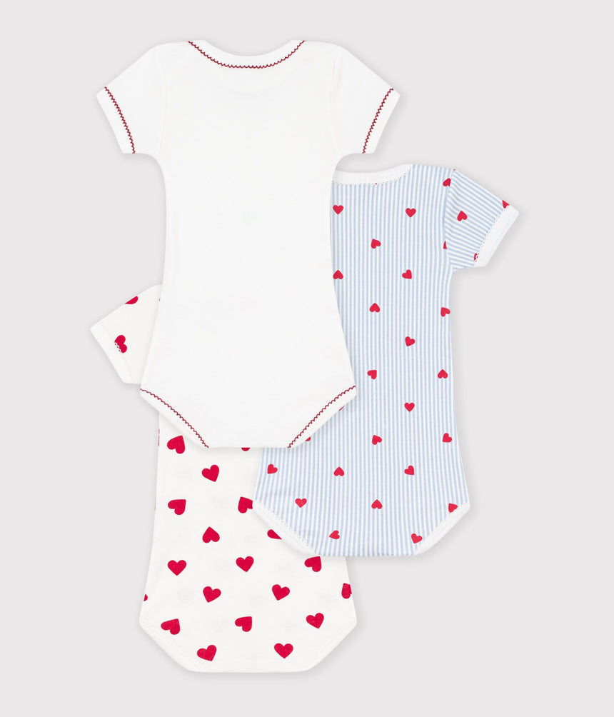 PACK OF SHORT-SLEEVED HEART-PRINT COTTON BODIES FOR BABIES