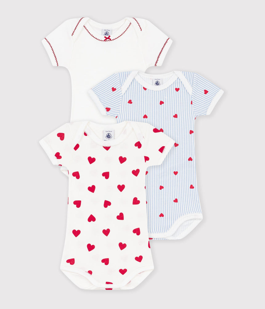 PACK OF SHORT-SLEEVED HEART-PRINT COTTON BODIES FOR BABIES