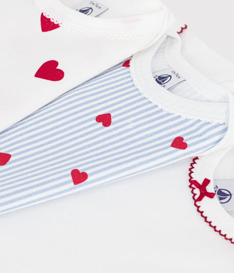 PACK OF SHORT-SLEEVED HEART-PRINT COTTON BODIES FOR BABIES