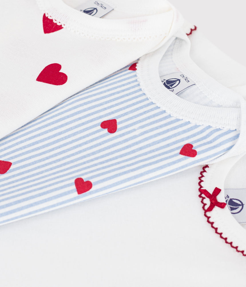 PACK OF SHORT-SLEEVED HEART-PRINT COTTON BODIES FOR BABIES