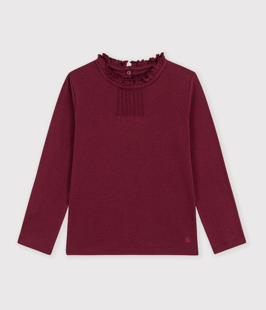 CHILDREN'S LONG-SLEEVED PLAIN T-SHIRT WITH A COLLAR