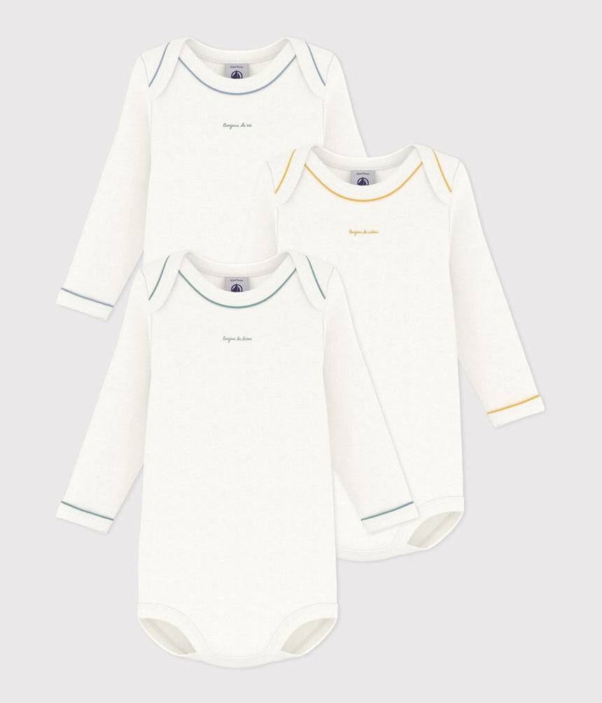 PACK OF PLAIN COTTON LONG-SLEEVED BABY BODIES