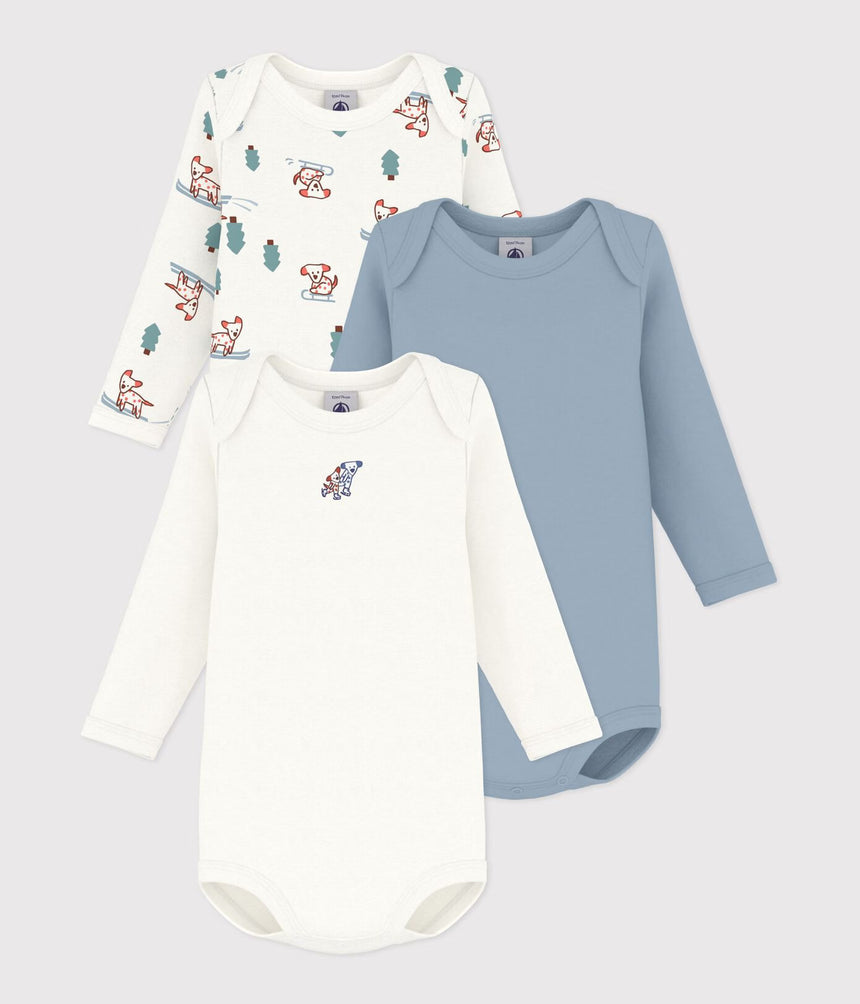 PACK OF LONG-SLEEVED DOG PRINT COTTON BODIES FOR BABIES