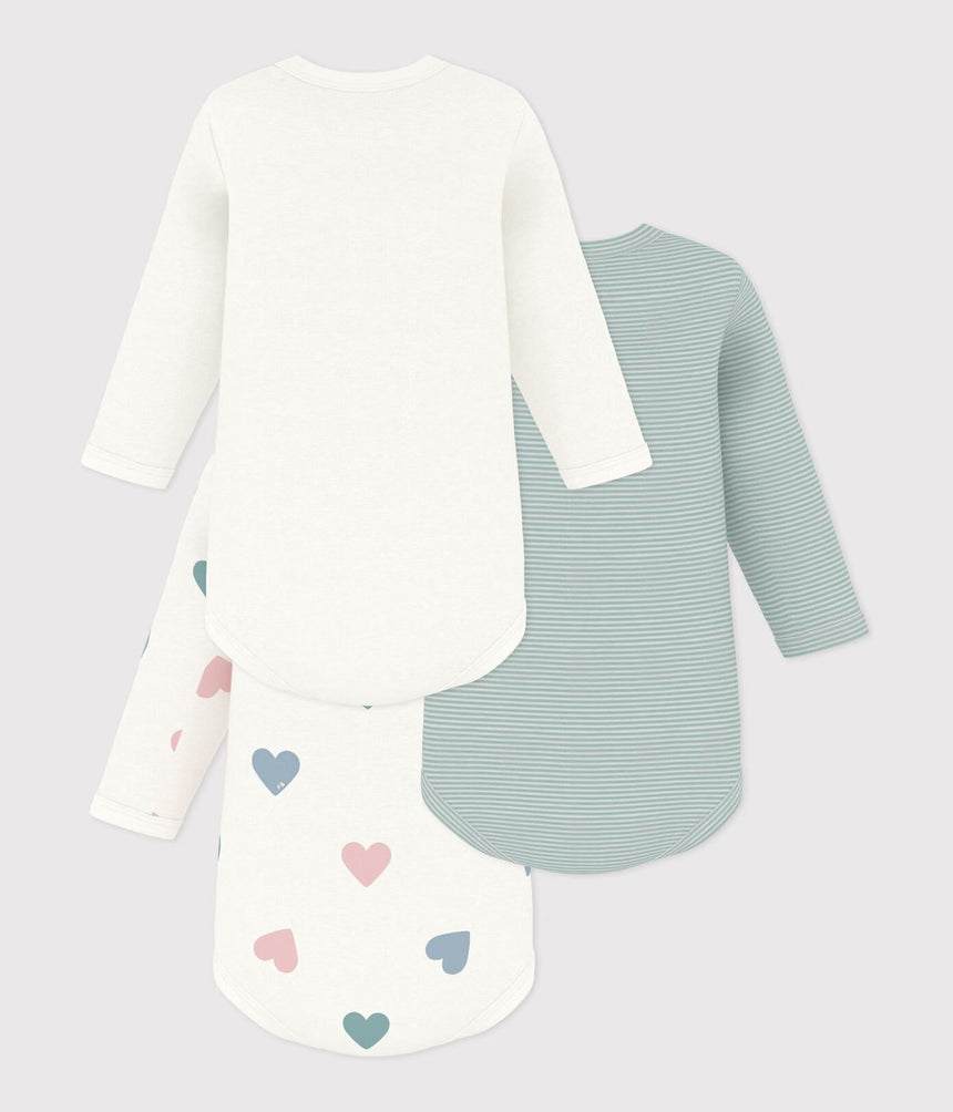 SET OF LONG-SLEEVED BABY BODYSUITS IN COTTON WITH HEART PRINT