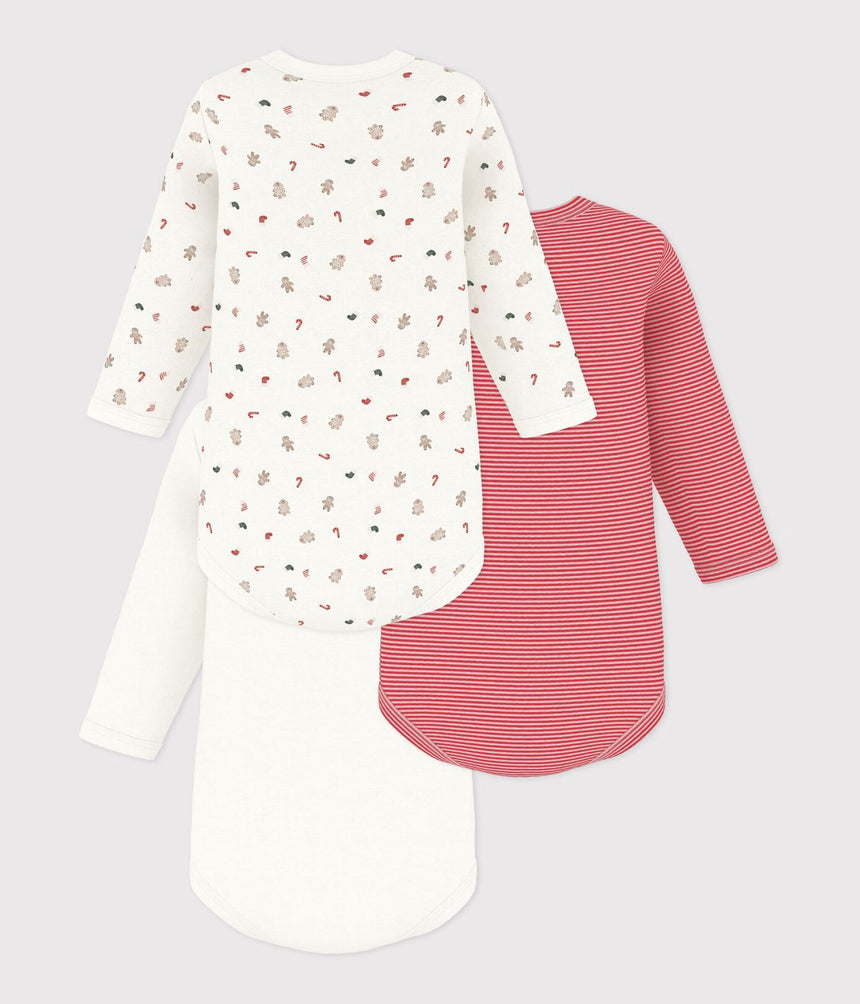 PACK OF LONG-SLEEVED CHRISTMAS PRINT COTTON BODIES FOR BABIES