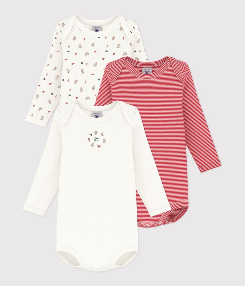 PACK OF LONG-SLEEVED CHRISTMAS PRINT COTTON BODIES FOR BABIES
