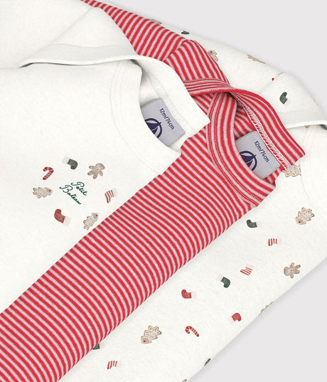 PACK OF LONG-SLEEVED CHRISTMAS PRINT COTTON BODIES FOR BABIES