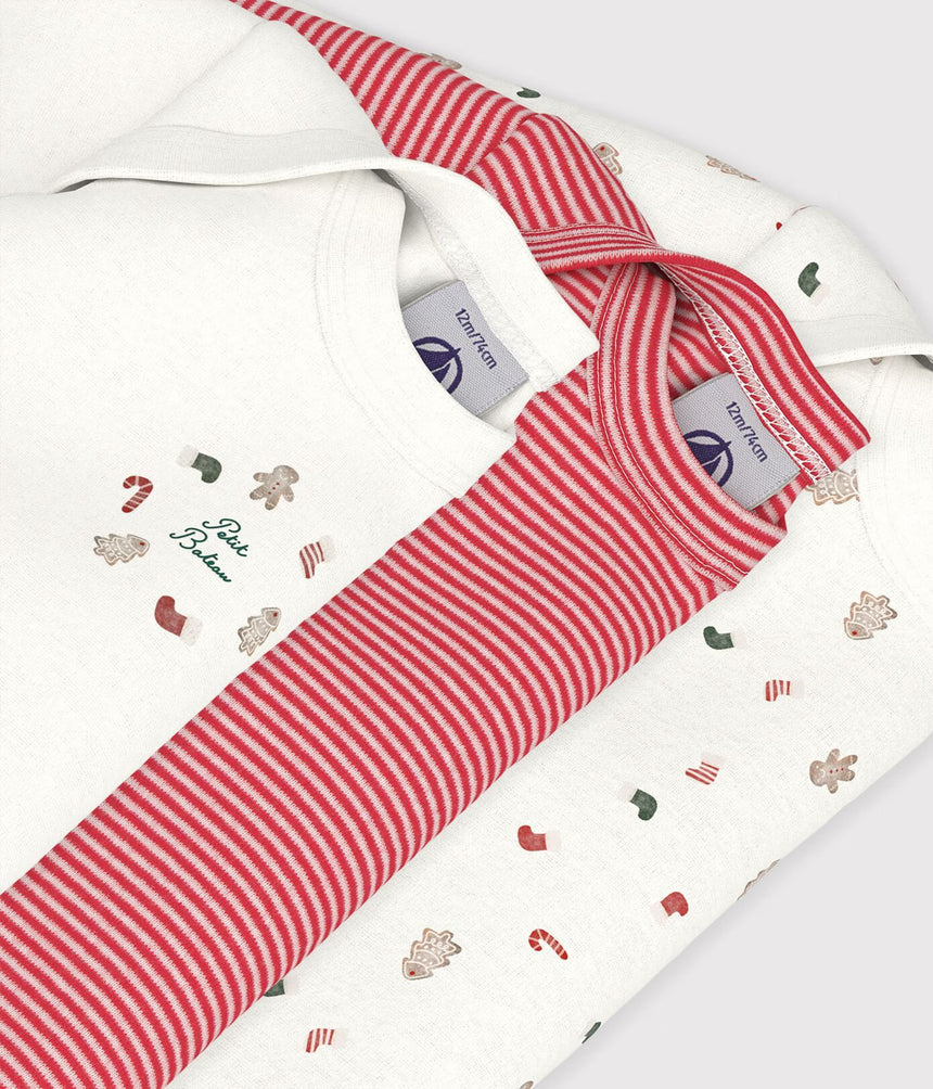 PACK OF LONG-SLEEVED CHRISTMAS PRINT COTTON BODIES FOR BABIES