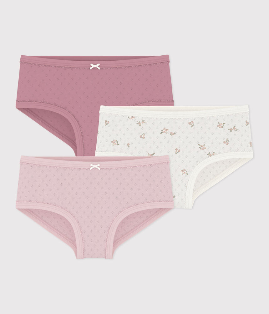PACK OF CHILDREN'S HIGH-WAISTED PANTS IN OPENWORK COTTON WITH A FLORAL PATTERN