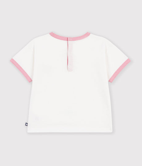 BABIES' SHORT-SLEEVED PLAIN COTTON T-SHIRT WITH A HEART BADGE