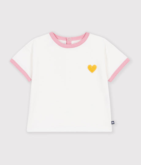 BABIES' SHORT-SLEEVED PLAIN COTTON T-SHIRT WITH A HEART BADGE
