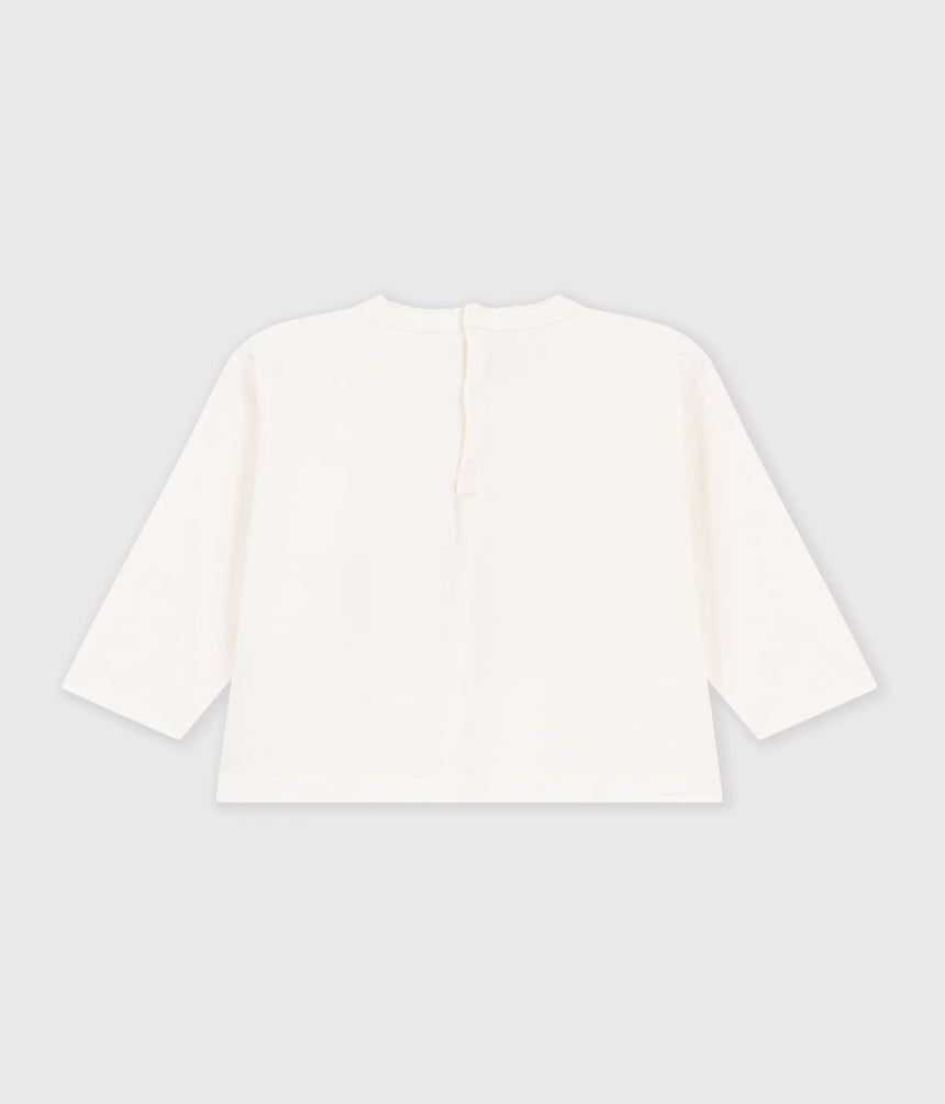 BABIES' LONG-SLEEVED PLAIN COTTON T-SHIRT WITH A LITTLE MOTIF