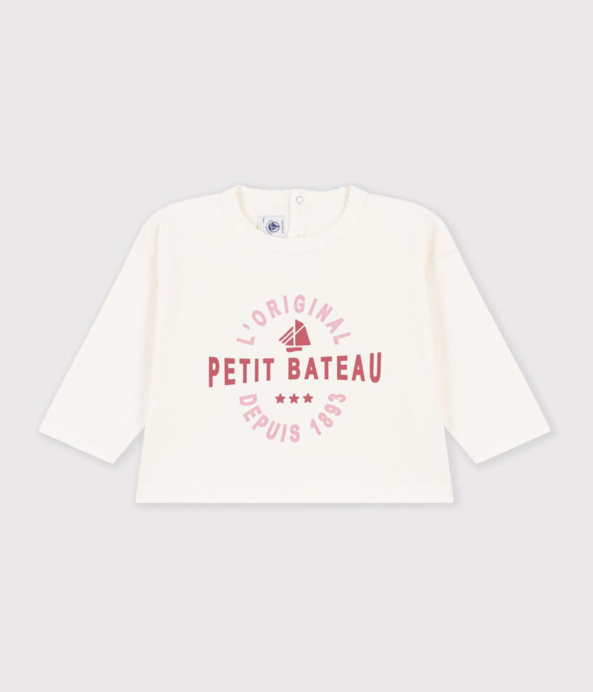 BABIES' LONG-SLEEVED PLAIN COTTON T-SHIRT WITH A LITTLE MOTIF