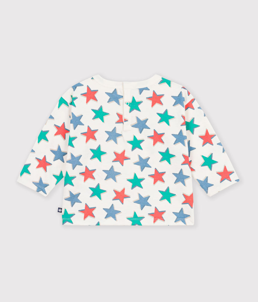 BABIES' LONG-SLEEVED STAR-PRINT COTTON T-SHIRT