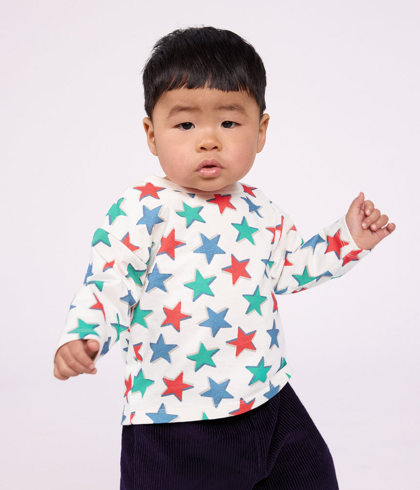 BABIES' LONG-SLEEVED STAR-PRINT COTTON T-SHIRT