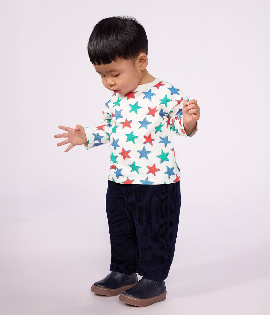BABIES' LONG-SLEEVED STAR-PRINT COTTON T-SHIRT