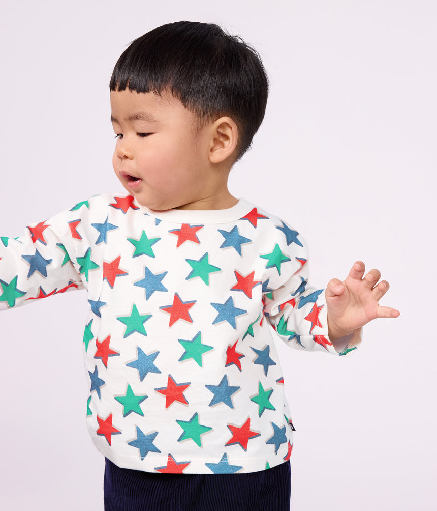 BABIES' LONG-SLEEVED STAR-PRINT COTTON T-SHIRT