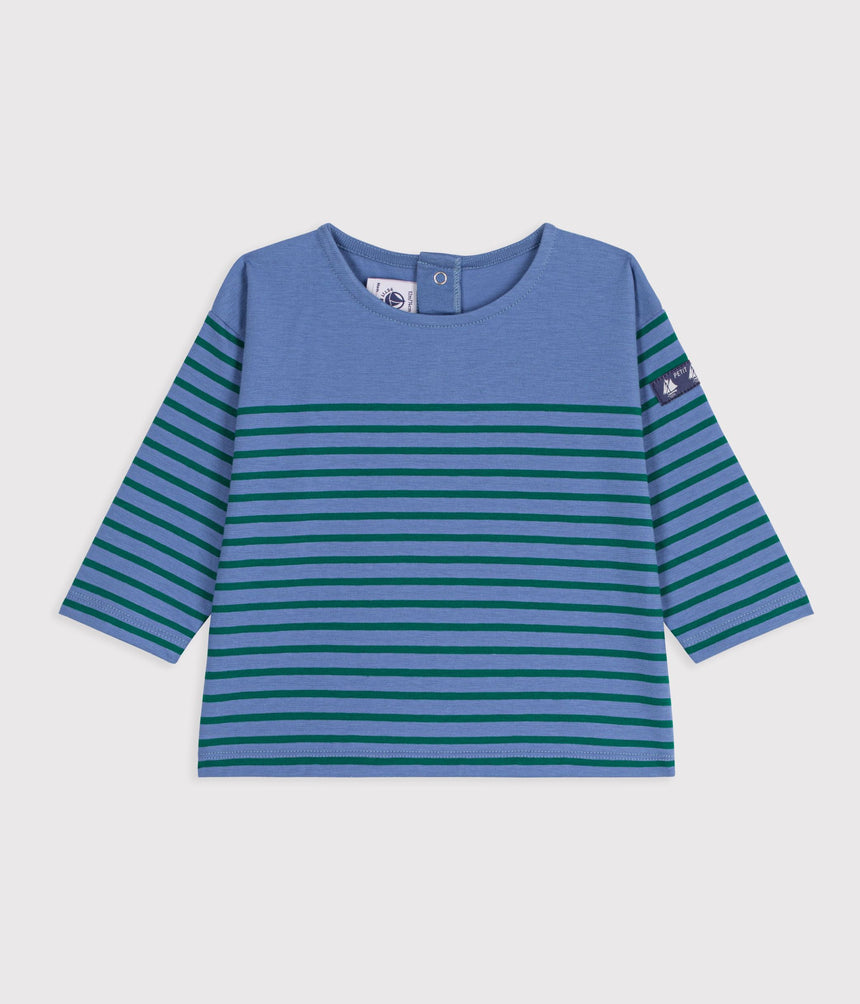 BABIES' LONG-SLEEVED STRIPY COTTON T-SHIRT