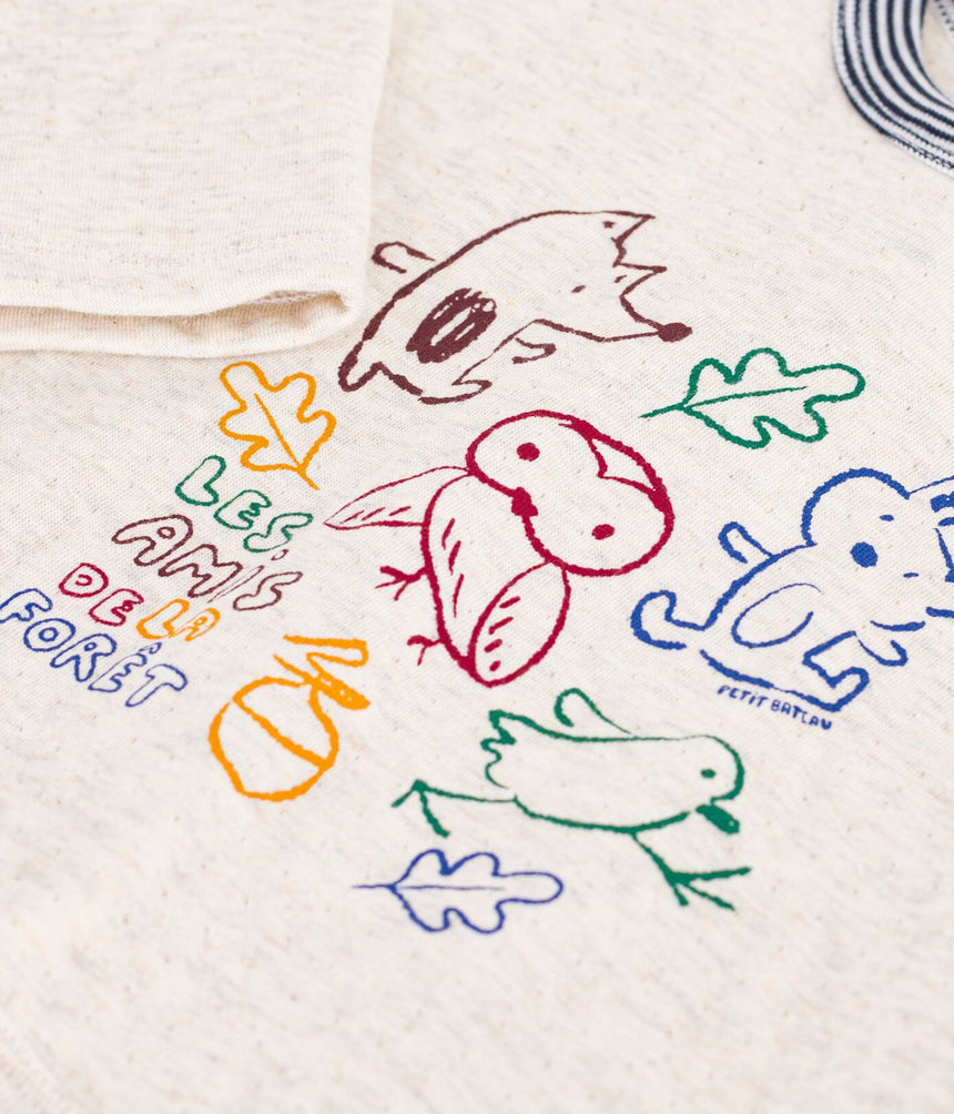 BABIES' LONG-SLEEVED PLAIN COTTON T-SHIRT WITH A MOTIF
