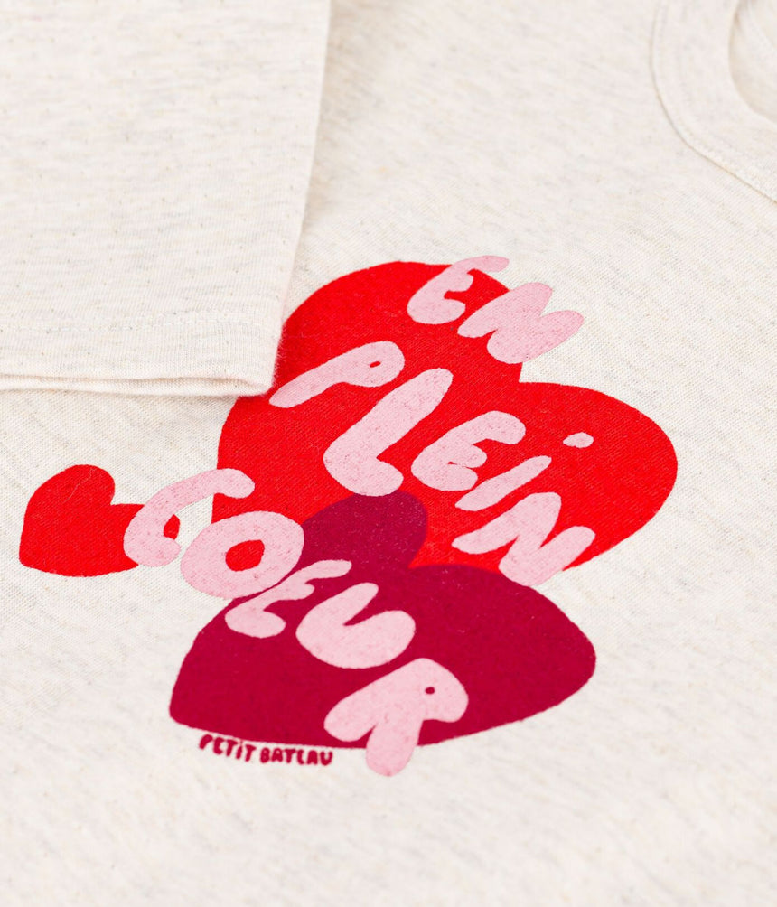 BABIES' LONG-SLEEVED PLAIN COTTON T-SHIRT WITH A MOTIF