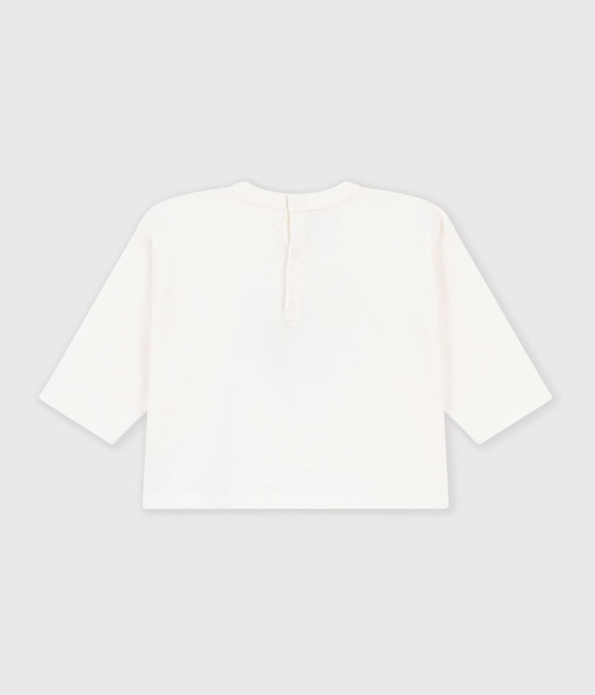 BABIES' LONG-SLEEVED PLAIN COTTON T-SHIRT WITH A MOTIF