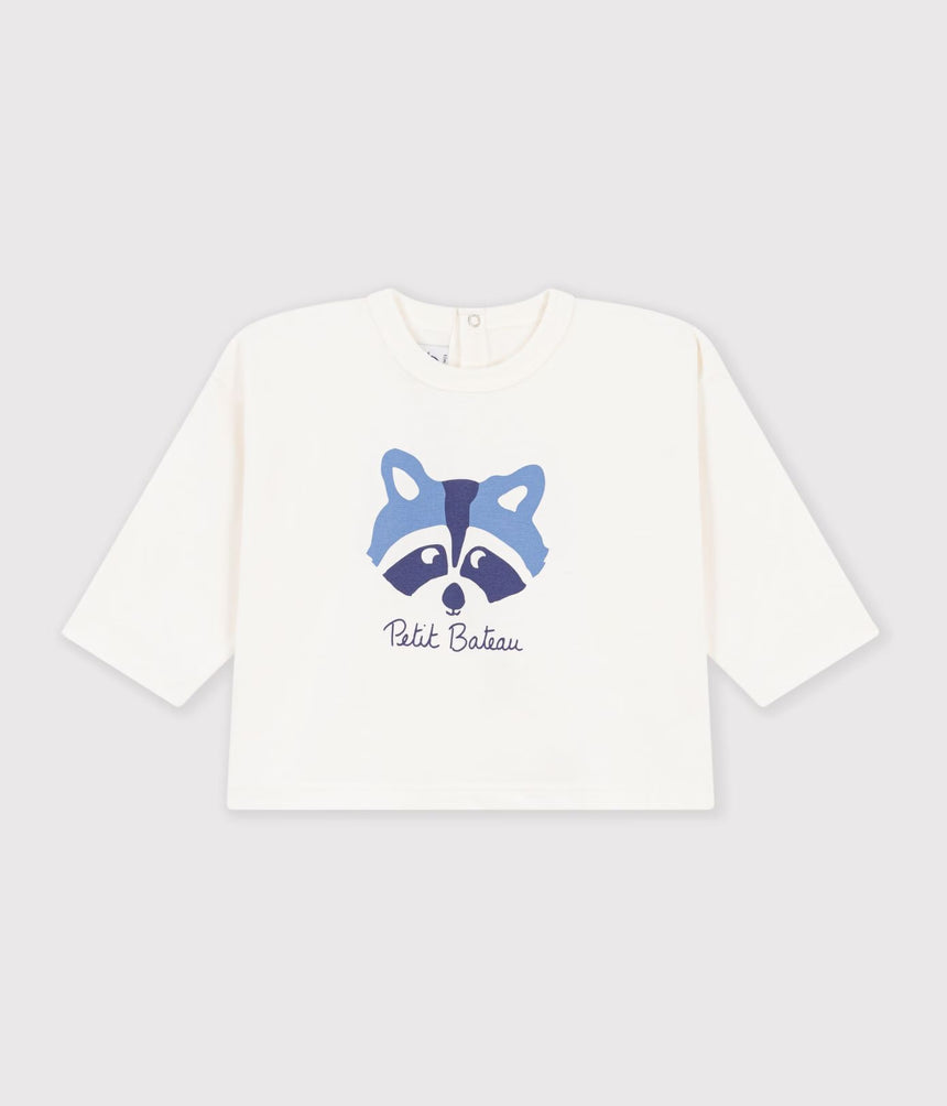 BABIES' LONG-SLEEVED PLAIN COTTON T-SHIRT WITH A MOTIF