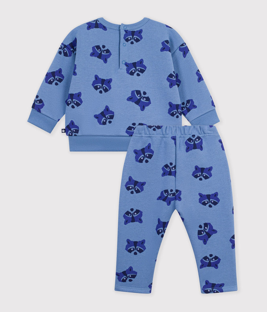 BABIES' SWEATSHIRT AND TROUSERS SET IN ANIMAL-THEMED PRINTED COTTON