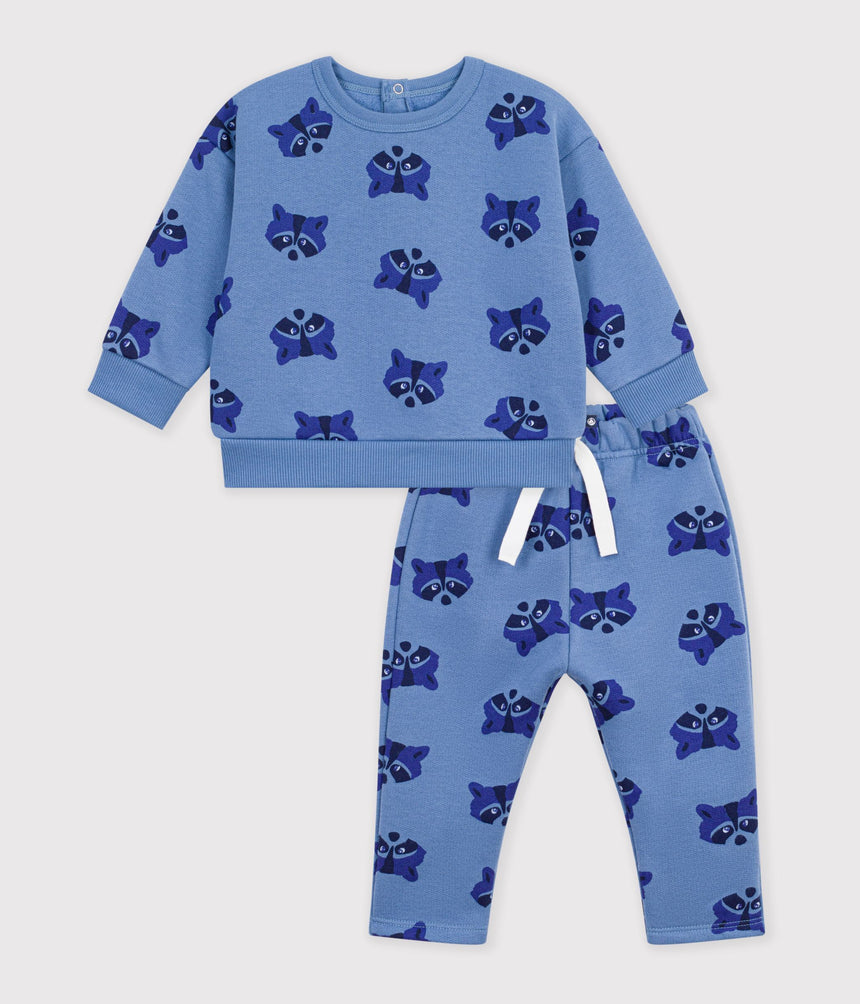 BABIES' SWEATSHIRT AND TROUSERS SET IN ANIMAL-THEMED PRINTED COTTON