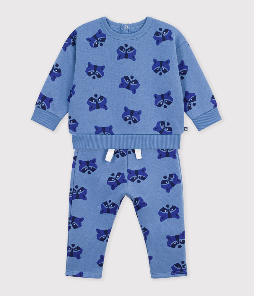 BABIES' SWEATSHIRT AND TROUSERS SET IN ANIMAL-THEMED PRINTED COTTON