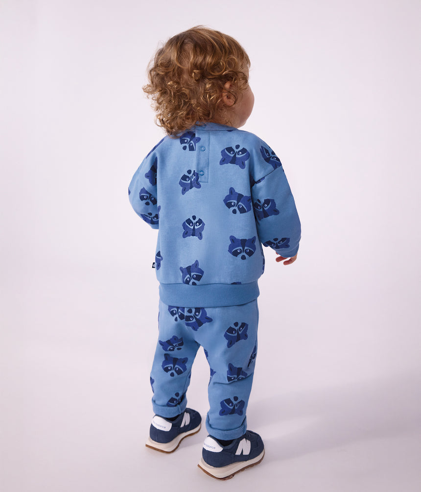 BABIES' SWEATSHIRT AND TROUSERS SET IN ANIMAL-THEMED PRINTED COTTON