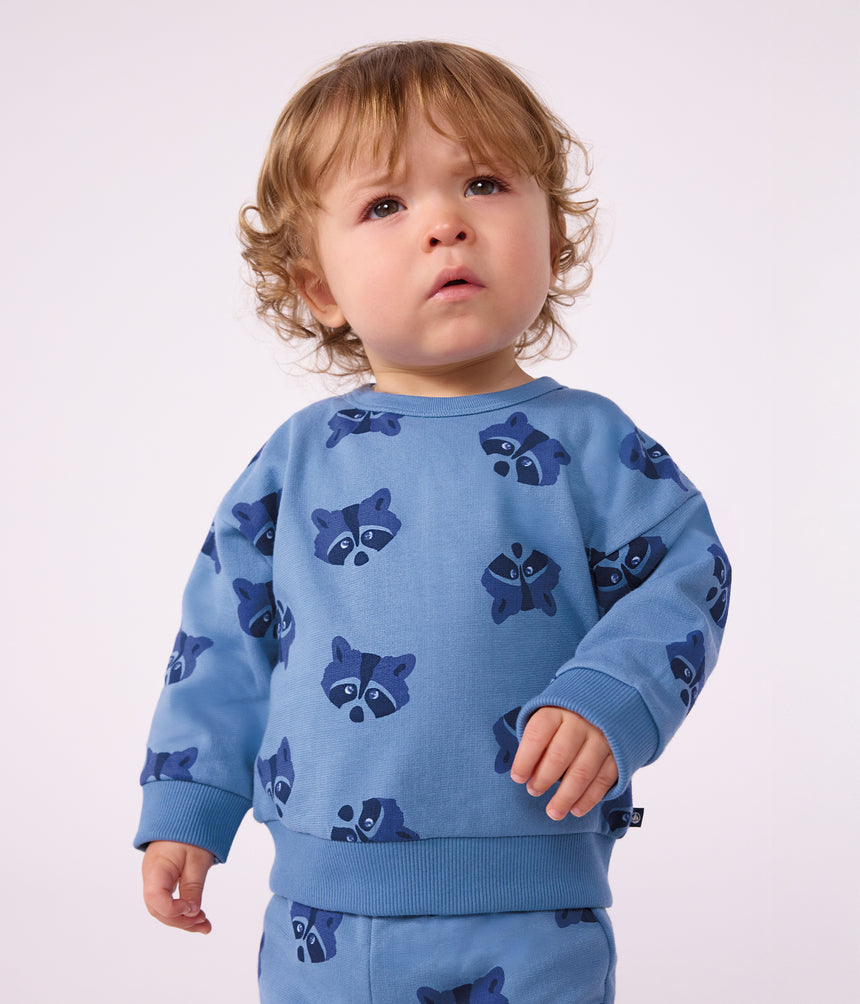 BABIES' SWEATSHIRT AND TROUSERS SET IN ANIMAL-THEMED PRINTED COTTON
