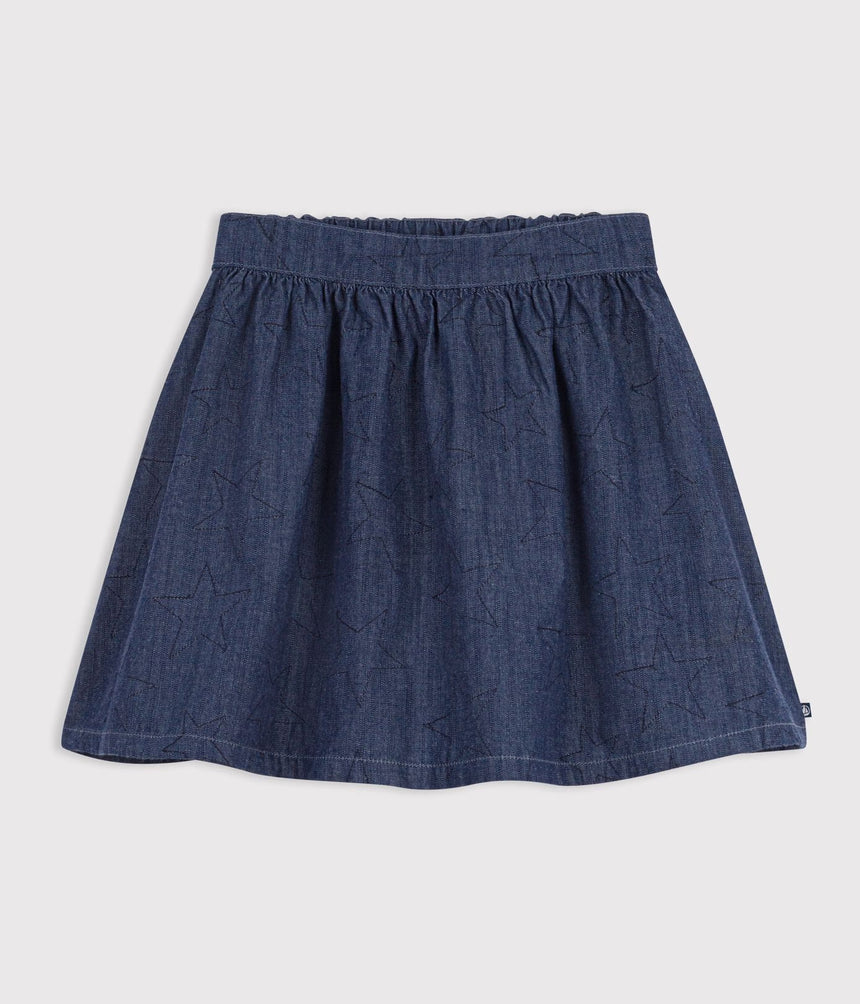 SHORT SKIRT IN PLAIN DENIM WITH A STAR PATTERN