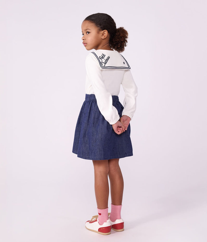SHORT SKIRT IN PLAIN DENIM WITH A STAR PATTERN