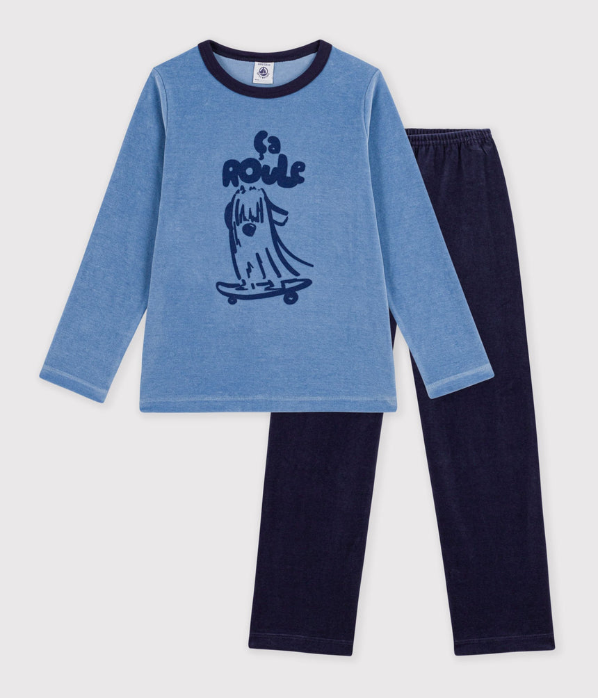 CHILDREN'S PLAIN VELOUR PYJAMAS WITH A FUN MOTIF