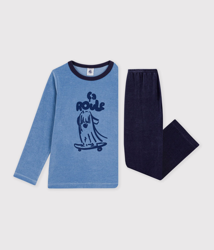 CHILDREN'S PLAIN VELOUR PYJAMAS WITH A FUN MOTIF