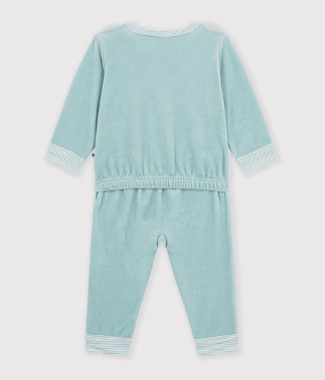 BABIES' PLAIN VELOUR POPPER-FREE PYJAMAS