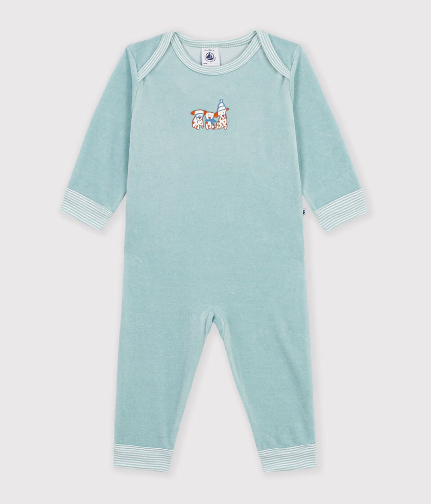 BABIES' PLAIN VELOUR POPPER-FREE PYJAMAS