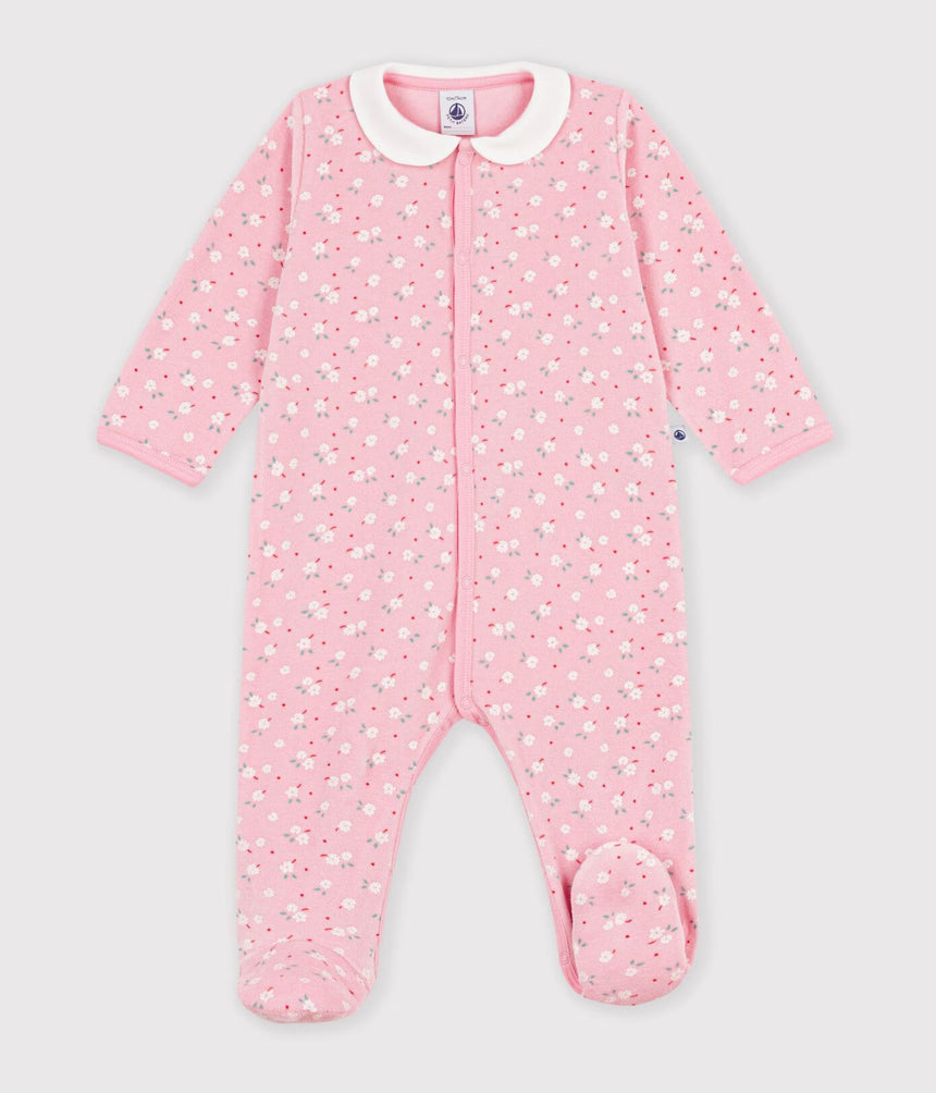BABIES' VELOUR PYJAMA SUIT WITH A COLLAR AND FLORAL PRINT DETAIL