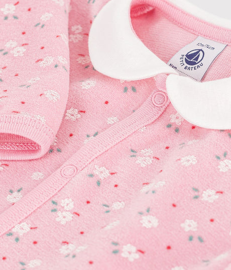 BABIES' VELOUR PYJAMA SUIT WITH A COLLAR AND FLORAL PRINT DETAIL